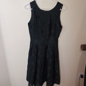 Black Textured Midi Dress With Open Back